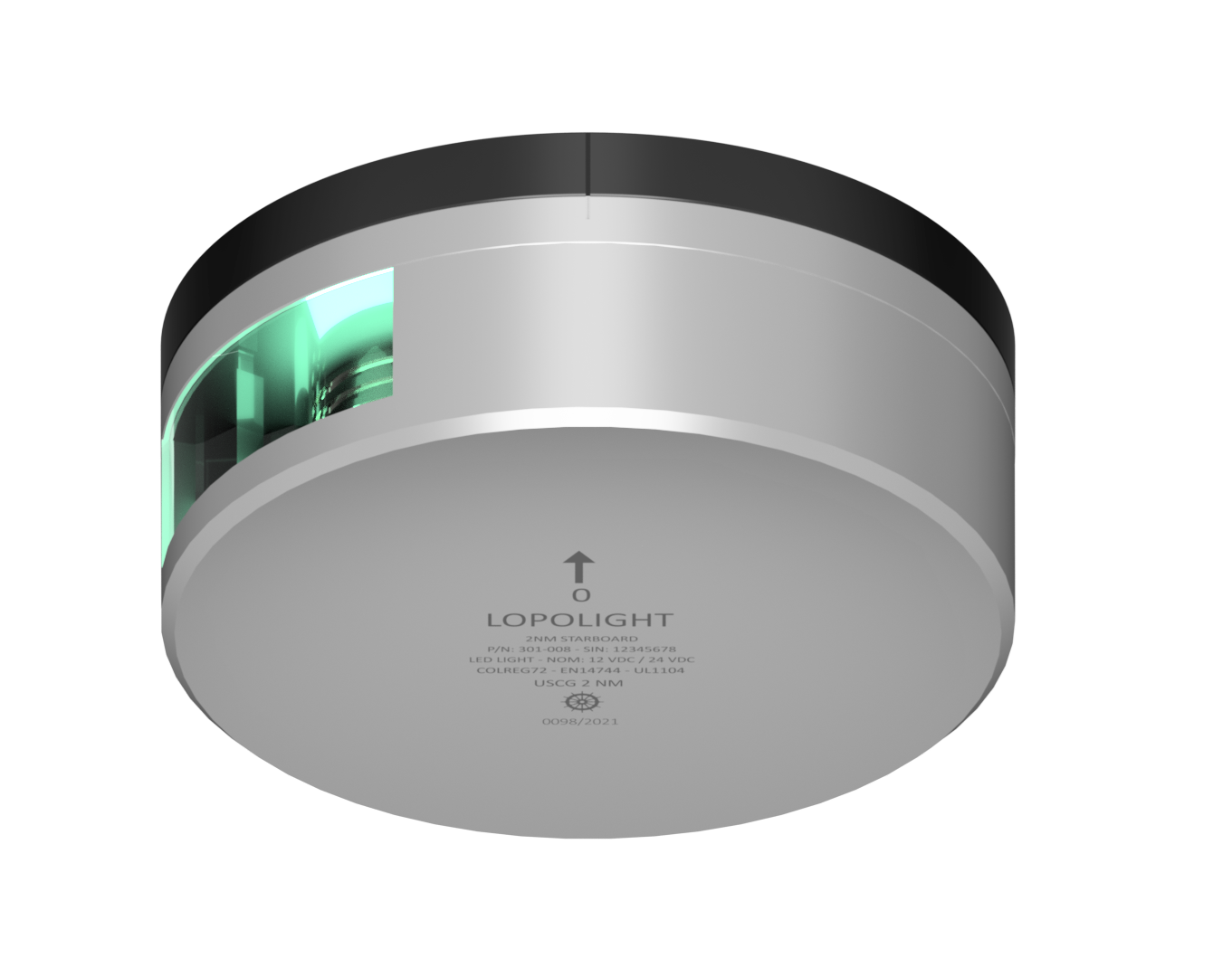 2nm 112,5° Green, STBD, upside/down w/FB base